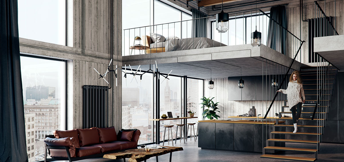 Okna Aluhaus - wnętrze w stylu loft