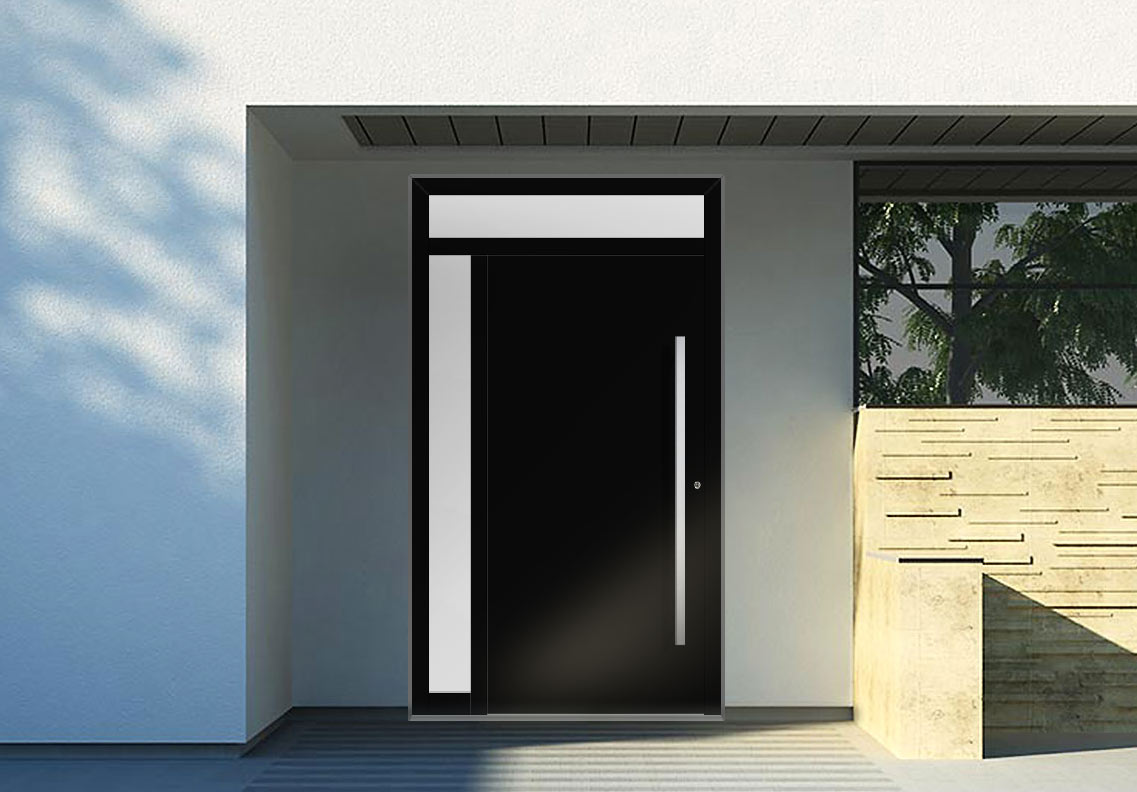 czarne drzwi wejściowe Aluhaus