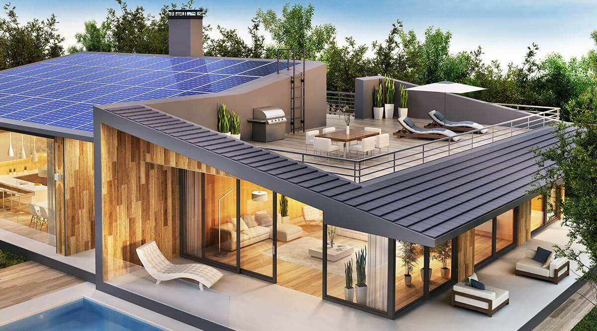 Dom ekologiczny z panelami słonecznymi