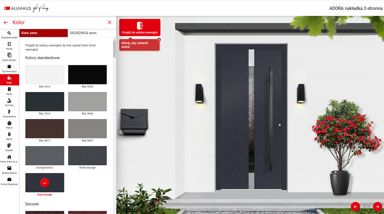 Konfigurator drzwi zewnętrznych Aluhaus